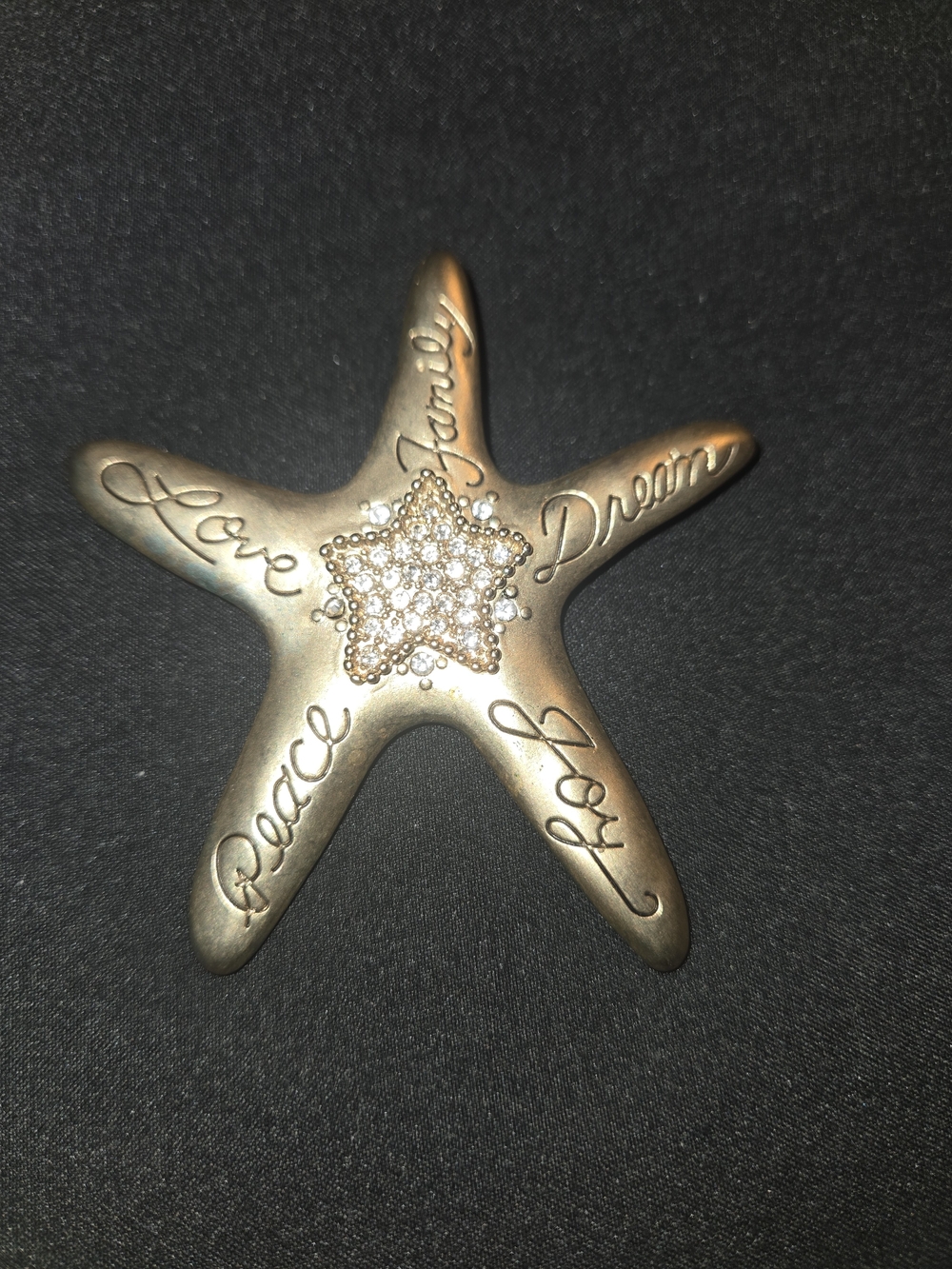 CHICO'S 2017 Starfish Brooch Pin Pendant Convertible Rhinestone Love Peace 2.75"